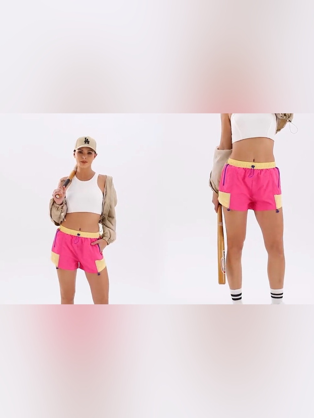 Blooming Jelly NWT Colorful Hot Pink Yellow High Waisted Running Shorts Large - Picture 3 of 14